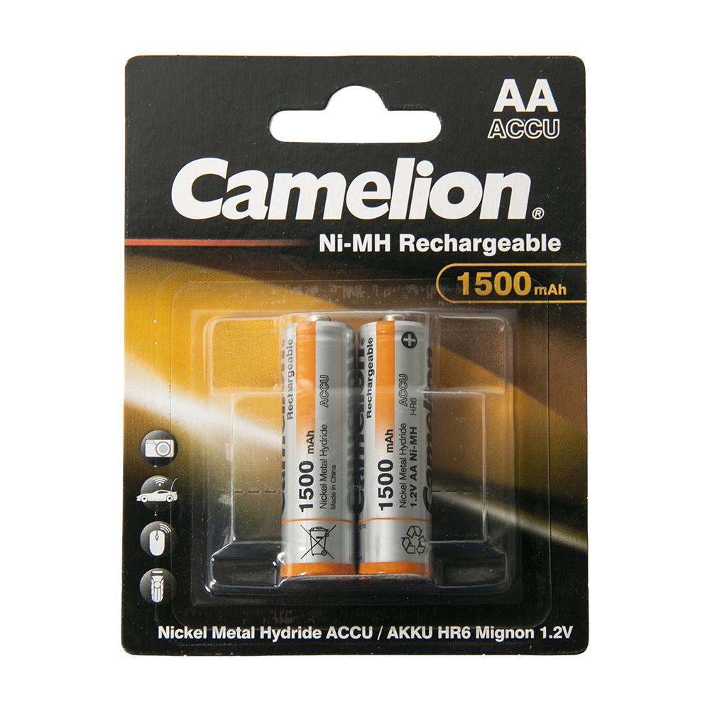Батарейка аккумуляторная Camelion   AA-1500mAh Ni-Mh BL-2 (NH-AA1500BP2,1.2В). Фото №1