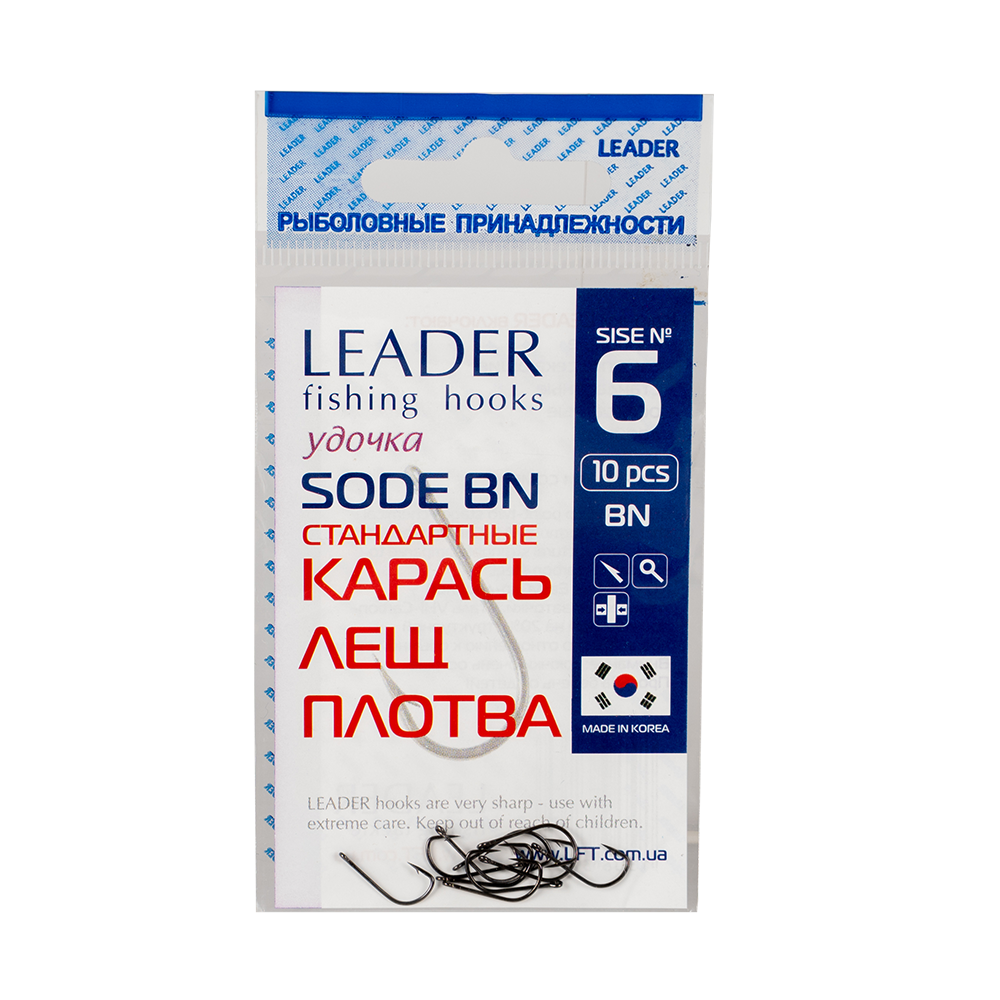 Крючки Leader SODE стандартные, color BN, №6(10шт). Фото №1