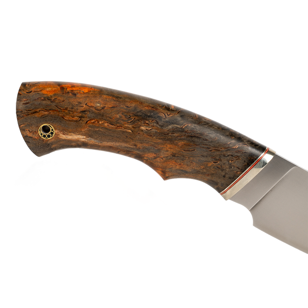 Нож МС "Разделочный" сталь М390, мельхиор, рукоять из стабилизированной карельской березы (набор). Фото №2