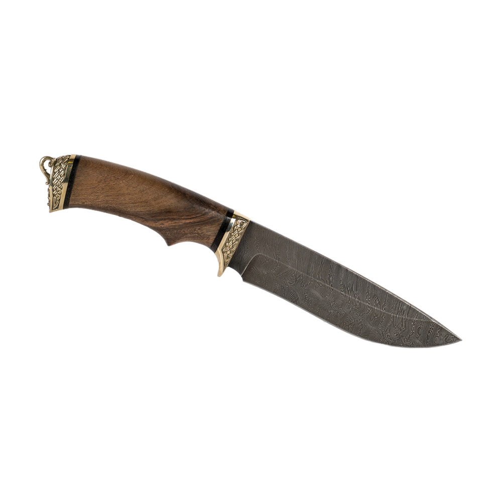 Нож МС Близнец, клинок дамаск, грав., рукоять орех, кап, литье. Фото №1
