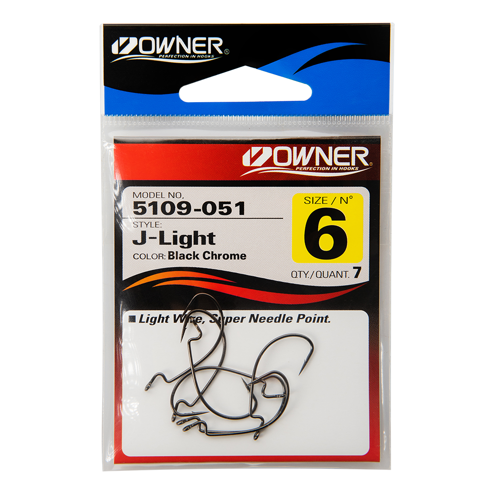 Крючок офсетный Owner 5109 Red №6 J-Light Hook (7шт.). Фото №1