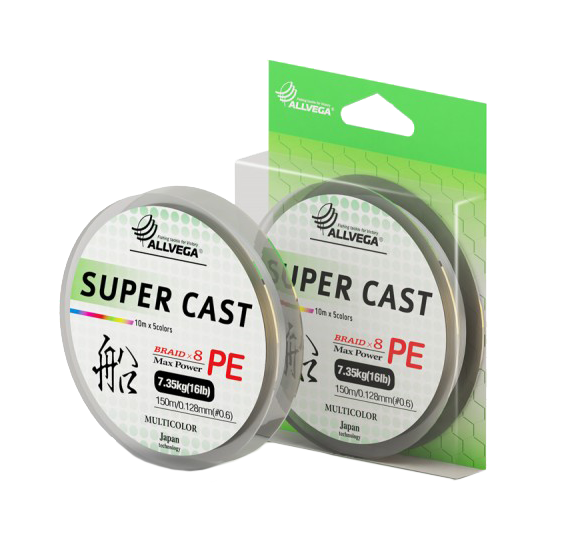 Леска плетеная ALLVEGA "Super Cast X8" 150м 0,128мм (7,35кг) (Multicolor) (SUCA128). Фото №1