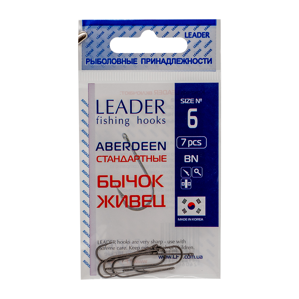 Крючки Leader Aberdeen СТАНДАРТНЫЕ,color BN, 6 (7шт). Фото №1