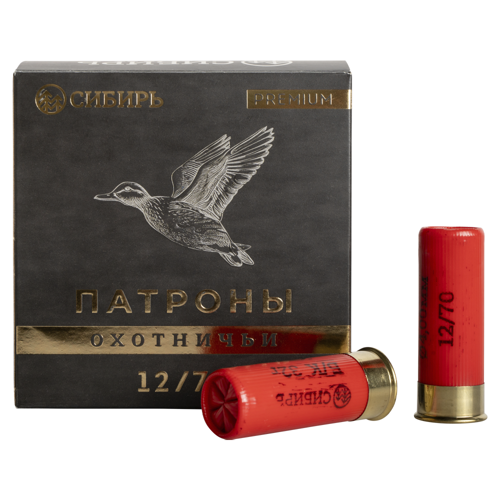 Патрон СИБИРЬ PREMIUM 12/70 охотничий дробовой 32г №0 б/к (пачка 25 шт) (в коробке 250шт). Фото №1