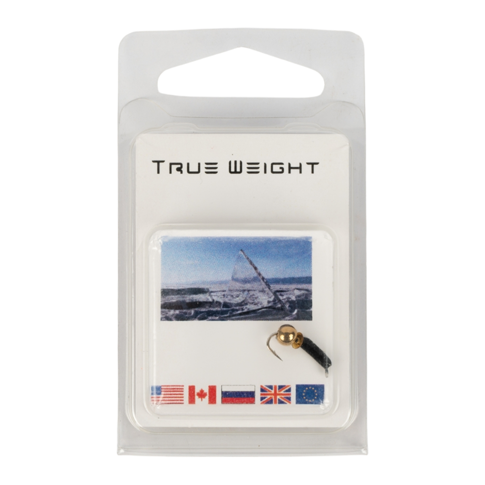 Мормышка вольфрамовая Trye Weight черная "Гвоздешарик" d1,5мм шарик, золото, паетка (10шт). Фото №1