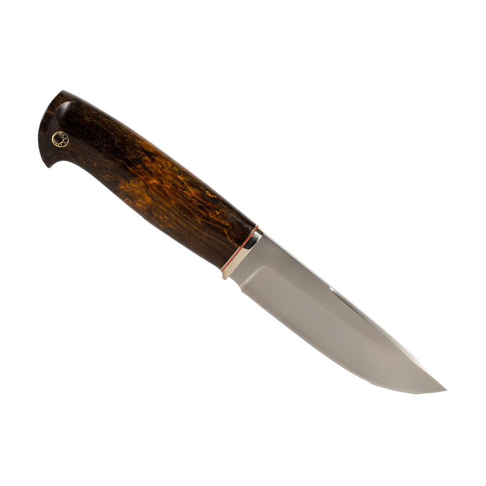 Нож МС "Соболь" сталь М390, мельхиор, рукоять из стабилизированной карельской березы (набор). Фото №1