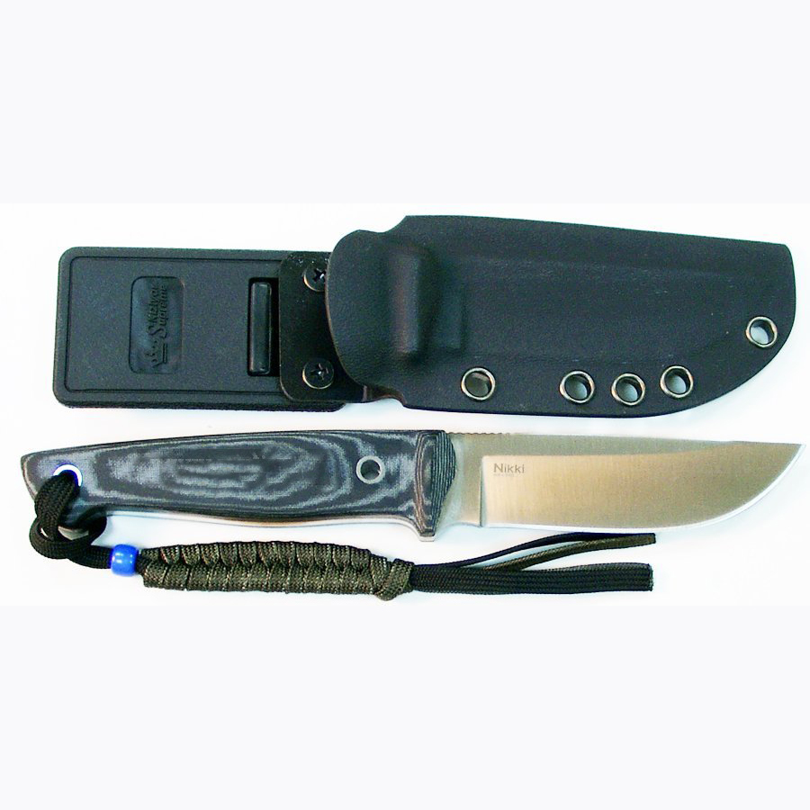 Нож Nikki AUS-8 S (сатин, микарта, ножны кайдекс). Фото №1
