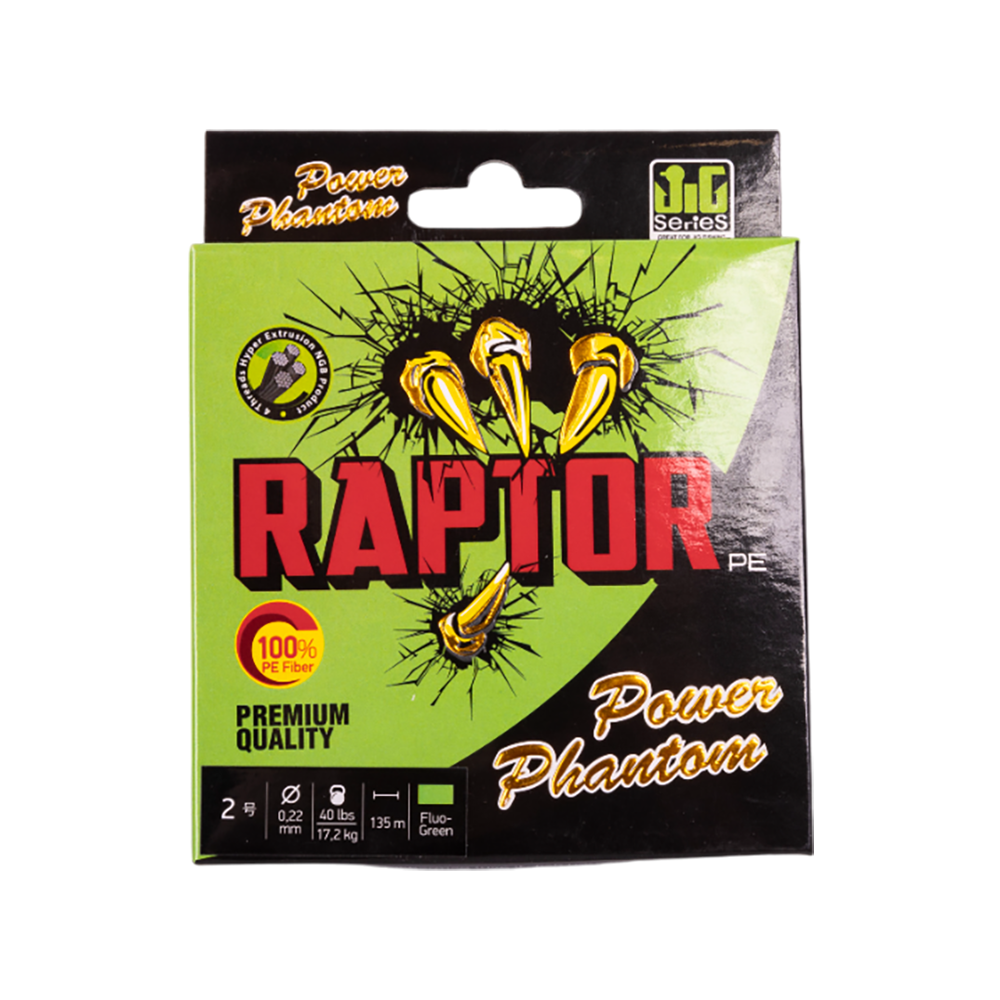 Шнур Power Phantom Raptor PE, 135м, зеленый fluo #2, 0,22мм, 17,2кг. Фото №1