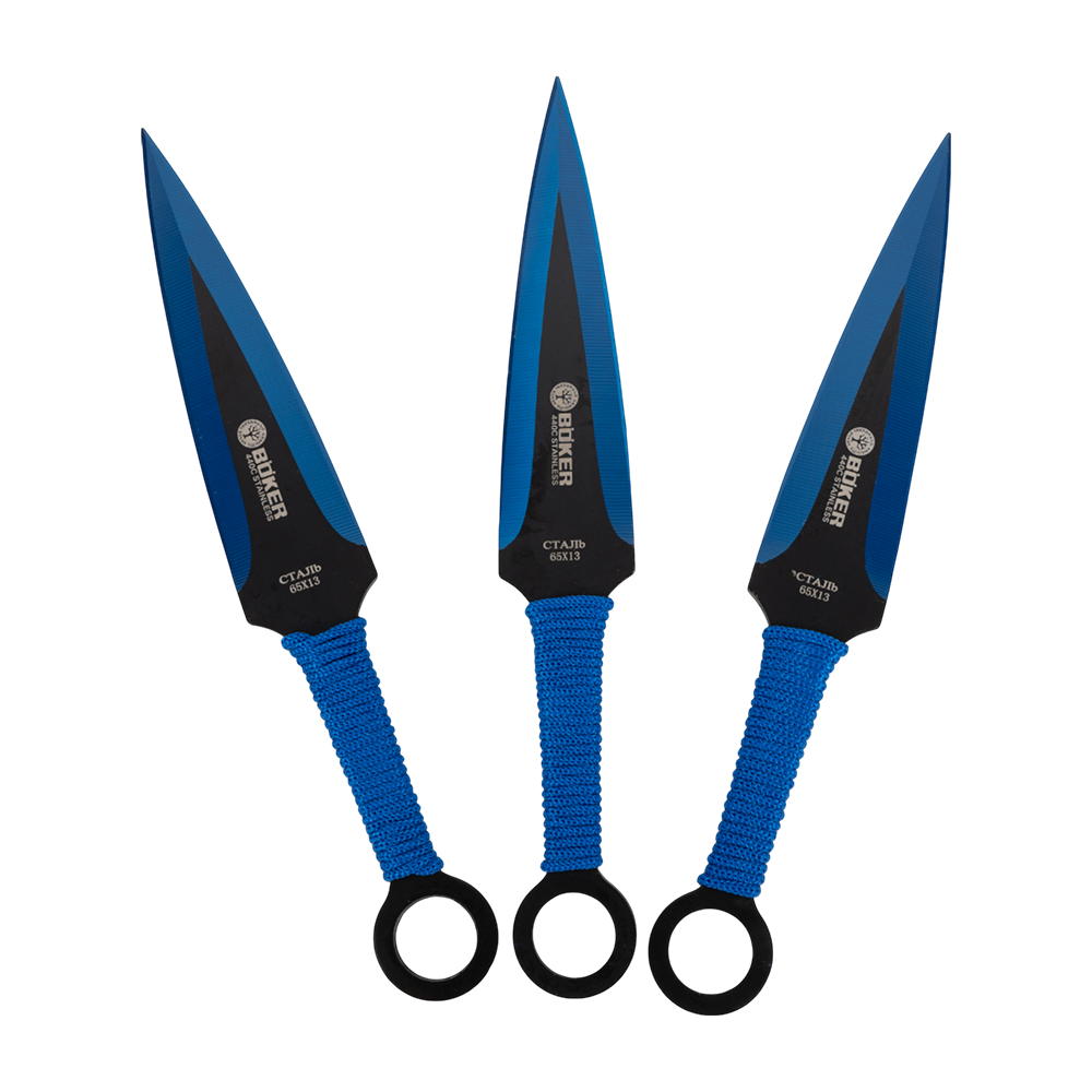 Нож метательный "Boker" (набор из 3 шт.) A006L, рукоять паракорд (синий) (Ярхант). Фото №3