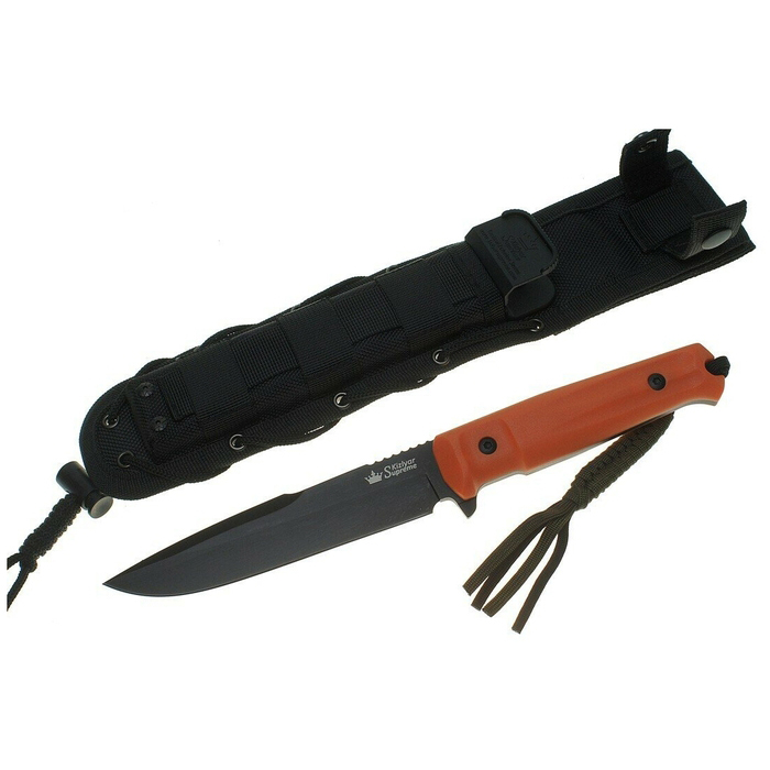 Нож Delta AUS-8 bto v2 (черный, оранжевая рукоять, черные ножны). Фото №1