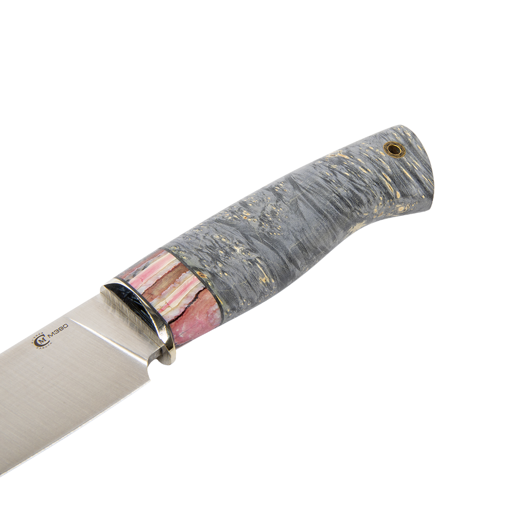 Нож МС Сокол, клинок М390, мельхиор ,зуб мамонта,стаб. кап клена. Фото №5