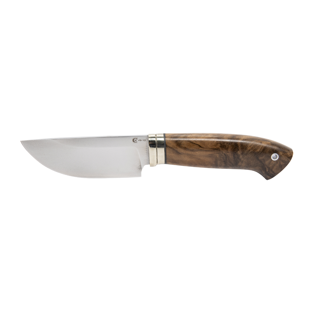 Нож МС Тайга, клинок VG-10, лит. мельхиор, орех(кап). Фото №1 Нож МС Тайга, клинок VG-10, лит. мельхиор, орех(кап). Фото №1