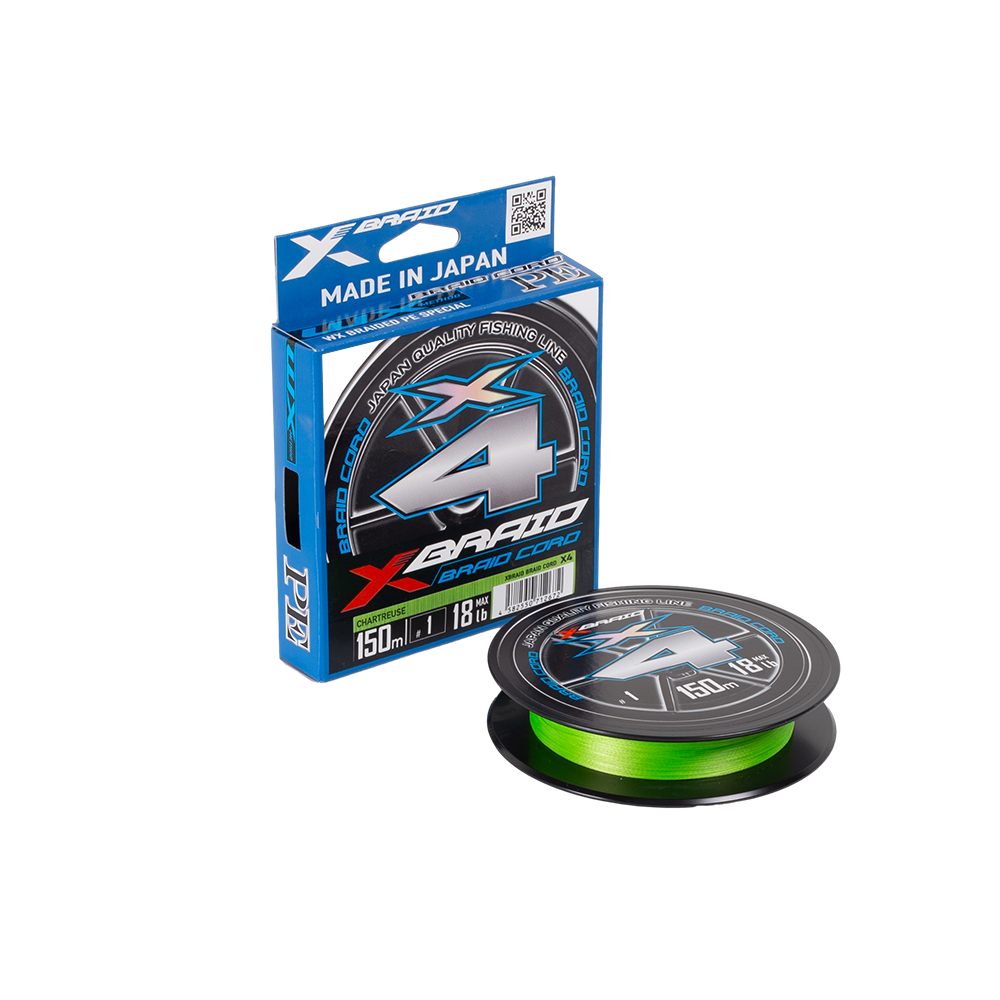 Плетёный шнур YGK X-Braid Braid Cord X4 150m Chartreuse #1.0, 0.165мм, 18lb, 8.2кг. Фото №3 Плетёный шнур YGK X-Braid Braid Cord X4 150m Chartreuse #1.0, 0.165мм, 18lb, 8.2кг. Фото №3