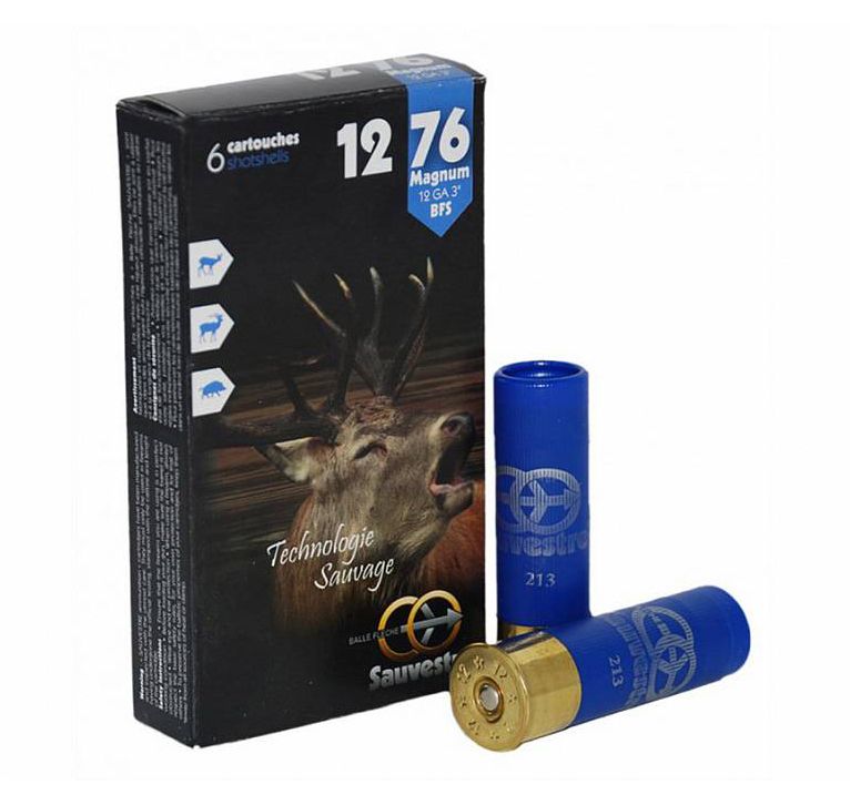 Патрон Sauvestre Leadfree 12/76 Магнум, пуля BFS 21 гр. (в коробке 5 шт) медная пуля. Фото №1