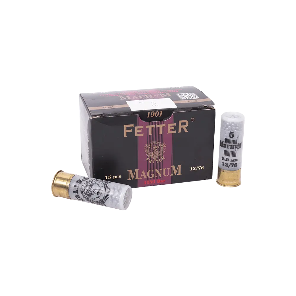 Патрон ФЕТТЕР МАГНУМ 12/76 дробь № 5, 44гр. (в пачке 15 шт.) (в коробке 120 шт.). Фото №2
