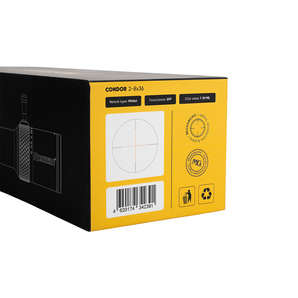 Оптический прицел MOSSBERG CONDOR 2-8х36 SFP Compact 30мм с подсветкой (Mildot) 0.1 MRAD. Фото №14 Оптический прицел MOSSBERG CONDOR 2-8х36 SFP Compact 30мм с подсветкой (Mildot) 0.1 MRAD. Фото №14