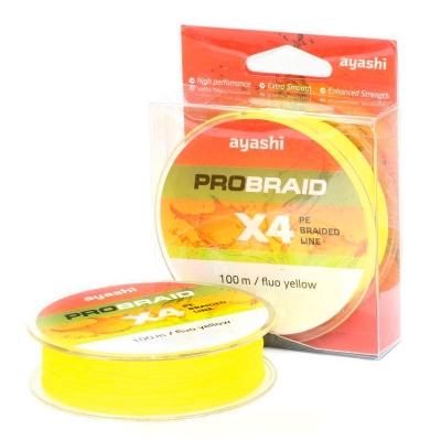 Плетенный шнур Ayashi PRO BRAID-X4 (fluo yellow) d-0,23mm (100м). Фото №1 Плетенный шнур Ayashi PRO BRAID-X4 (fluo yellow) d-0,23mm (100м). Фото №1