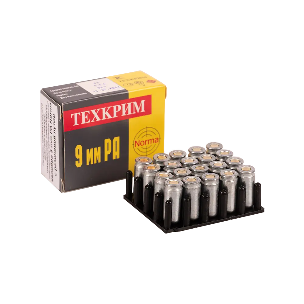 Патрон ООП Техкрим 9мм РА 60Дж с резиновой пулей Тренировочные ( в пачке 20 шт.) (в коробке 1600 шт.). Фото №2 Патрон ООП Техкрим 9мм РА 60Дж с резиновой пулей Тренировочные ( в пачке 20 шт.) (в коробке 1600 шт.). Фото №2