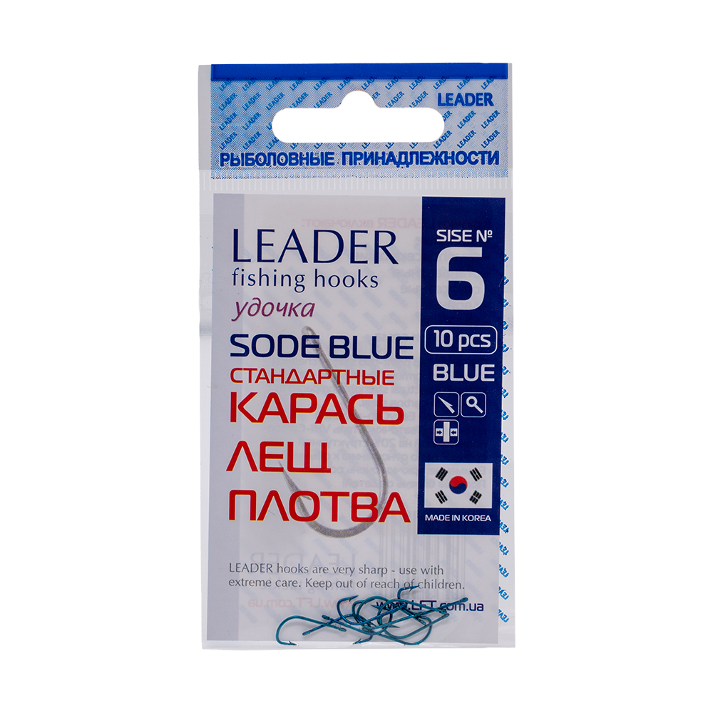 Крючки Leader Sode Blue стандартные №6 (10шт. упак.). Фото №1 Крючки Leader Sode Blue стандартные №6 (10шт. упак.). Фото №1