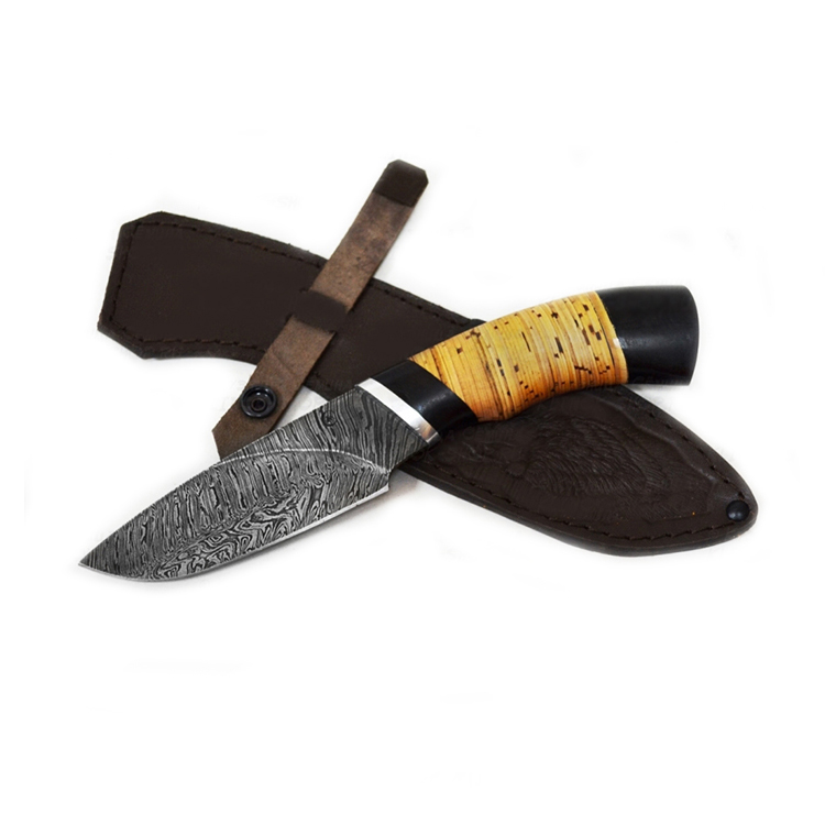 Нож Разделочный, дамасская сталь, береста, граб, дюраль (ИП Семина). Фото №1