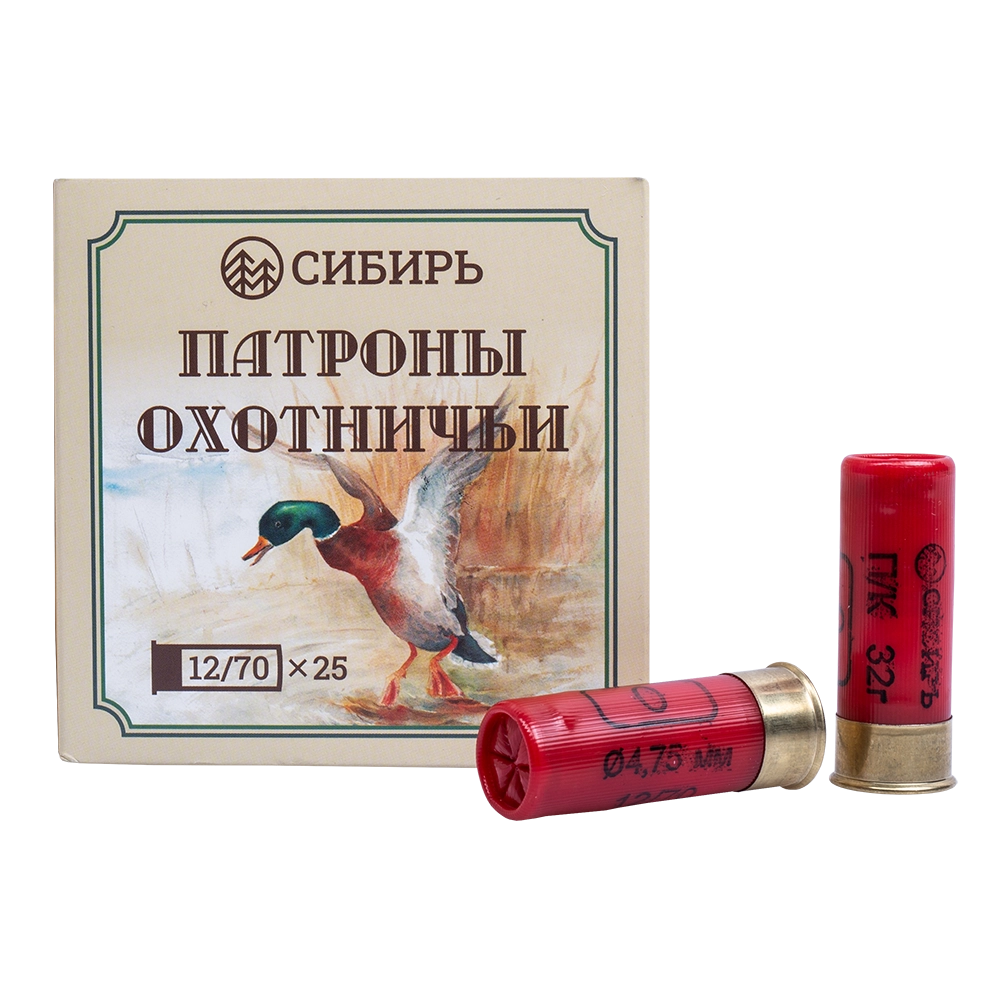 Патрон СИБИРЬ PREMIUM 12/70 охотничий дробовой 32г №0 п/к (в пачке 25 шт) (в коробке 250шт). Фото №1