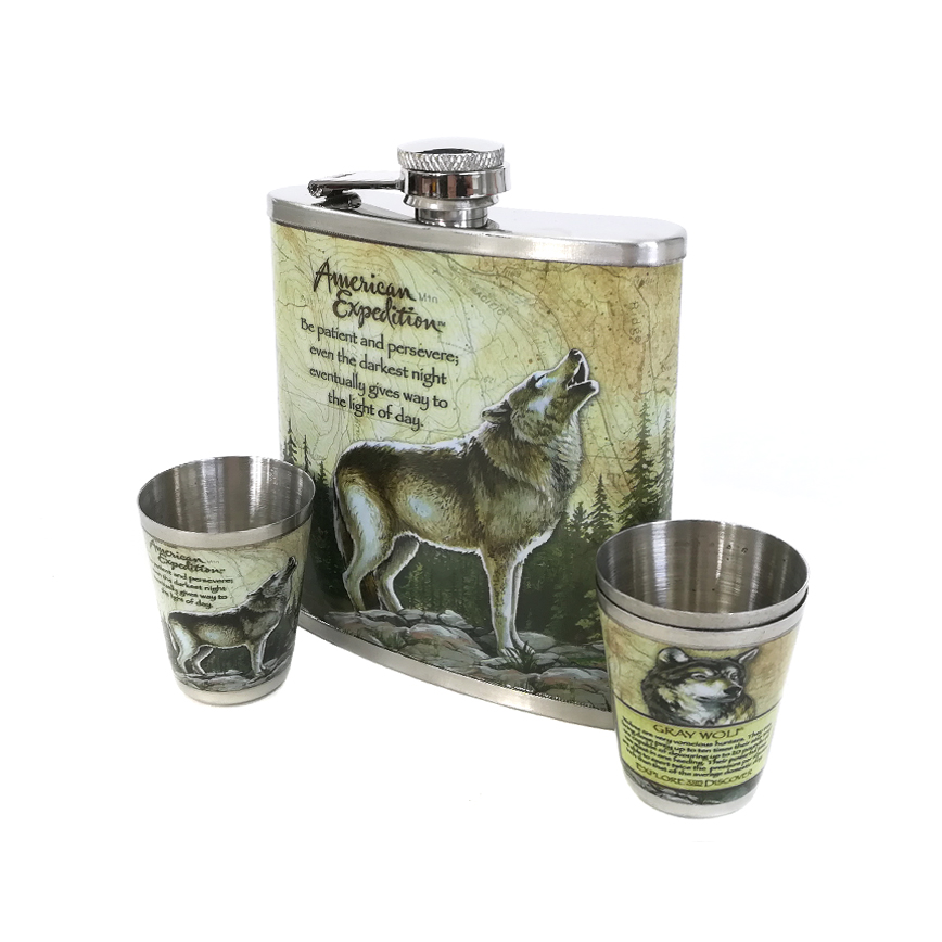 Набор Волк фляжка плюс 3 стопки (А01) 210мл. Фото №1 Набор Волк фляжка плюс 3 стопки (А01) 210мл. Фото №1