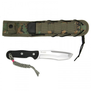 Нож Vendetta AUS-8 S (Сатин, Черная рукоять, камо ножны). Фото №1