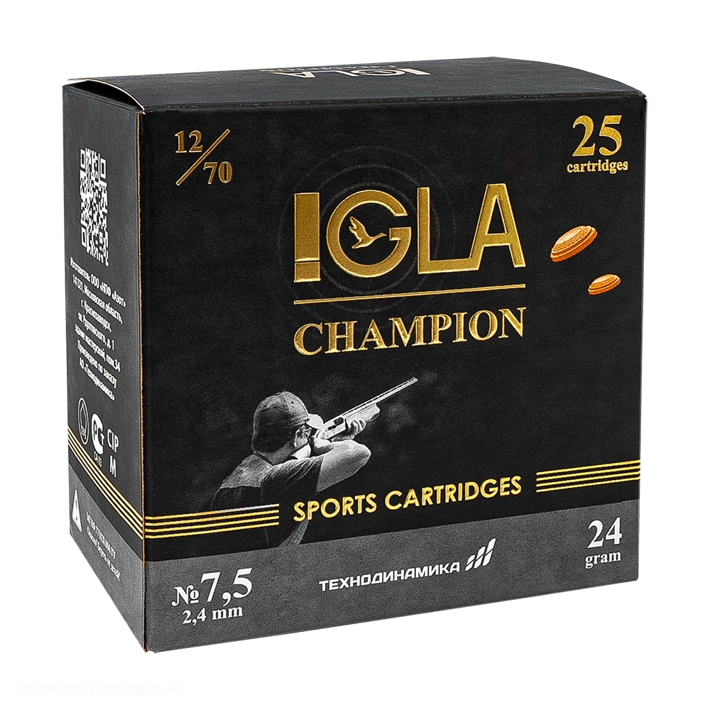 Патрон "Igla-Champion" 12/70 №7,5 24 г. (в пачке 25шт). Фото №2 Патрон "Igla-Champion" 12/70 №7,5 24 г. (в пачке 25шт). Фото №2