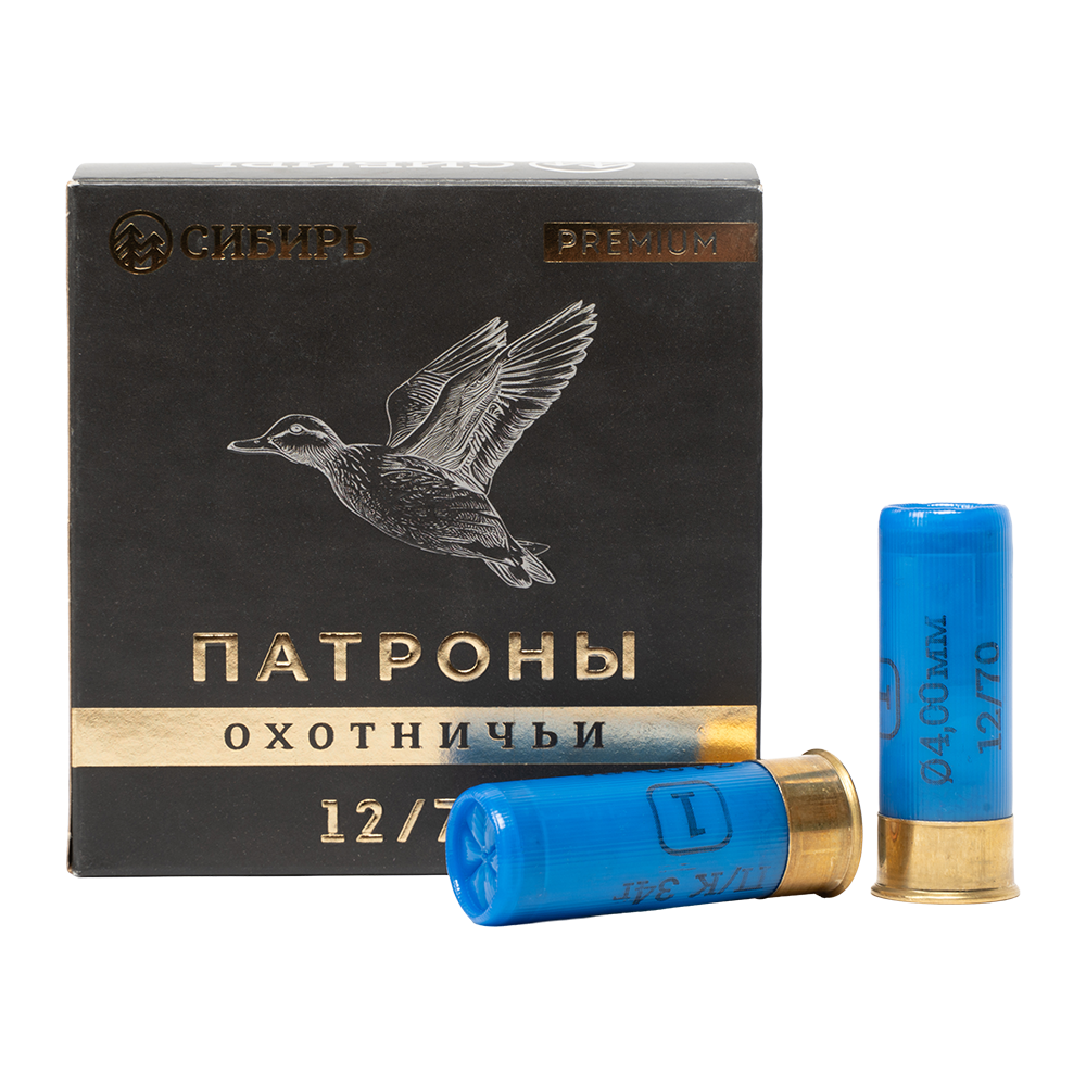 Патрон СИБИРЬ PREMIUM 12/70 охотничий дробовой 34г №1 (CX-2000) (пачка 25 шт) (в коробке 250шт). Фото №1