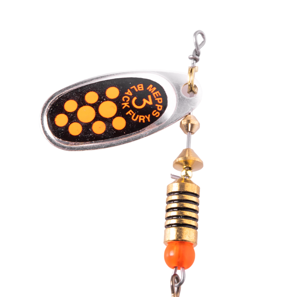 Блесна вращающаяся Mepps Black Fury №3, 6,5гр, цвет (Silver/Orange) серебро/оранжевые точки. Фото №2