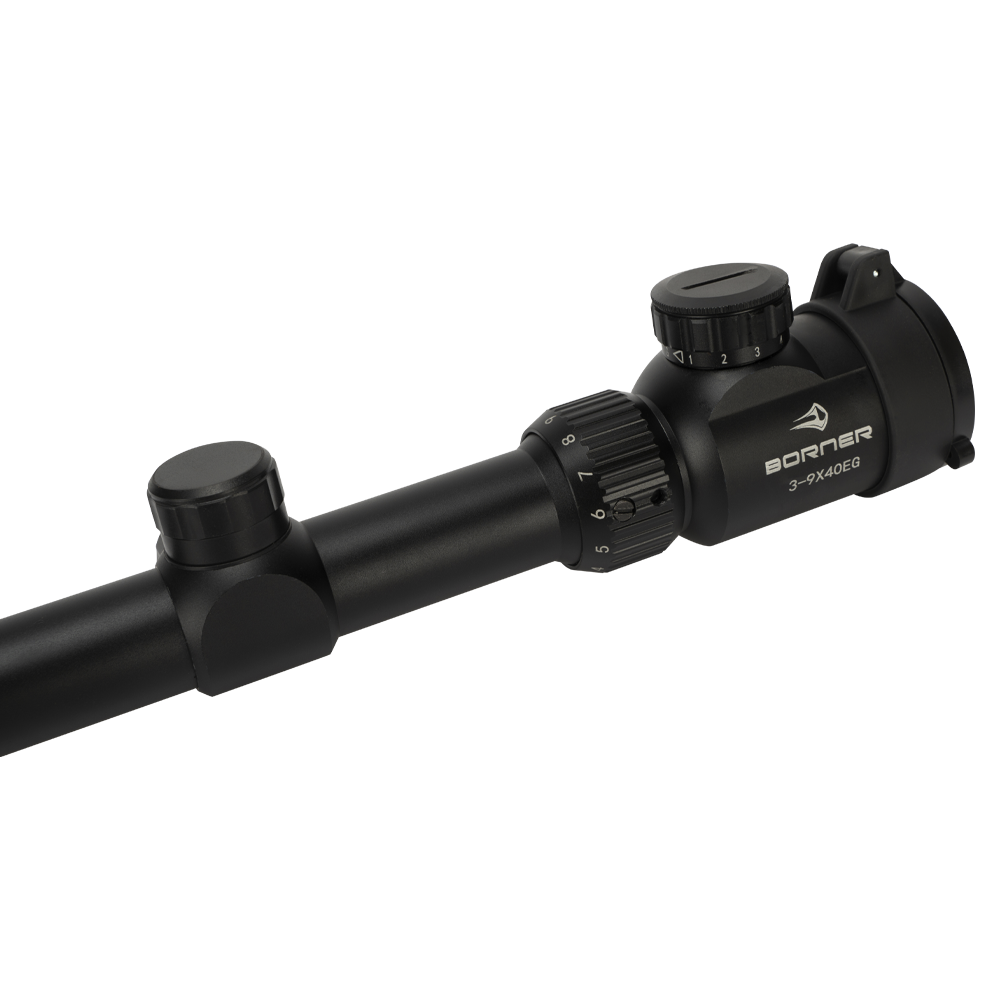 Прицел оптический BORNER 3-9x40 EG Mildot с подсветкой (крышки + кольца). Фото №4
