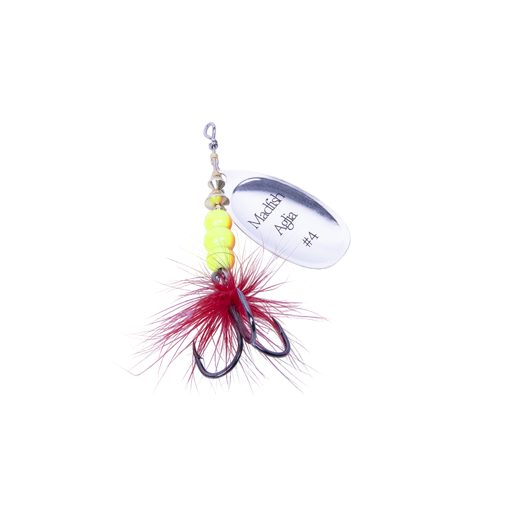Блесна вращающаяся MADFISH Aglia №4, 9гр, цвет (Silver-red-dot). Фото №4