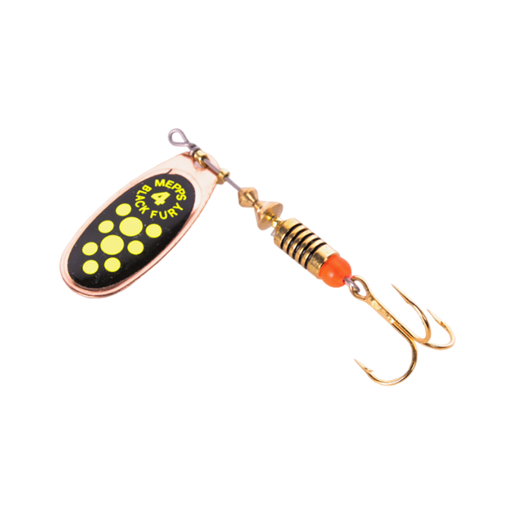 Блесна вращающаяся Mepps Black Fury №4, 8гр, цвет (Gold/Yellow) золото/желтые точки. Фото №1 Блесна вращающаяся Mepps Black Fury №4, 8гр, цвет (Gold/Yellow) золото/желтые точки. Фото №1