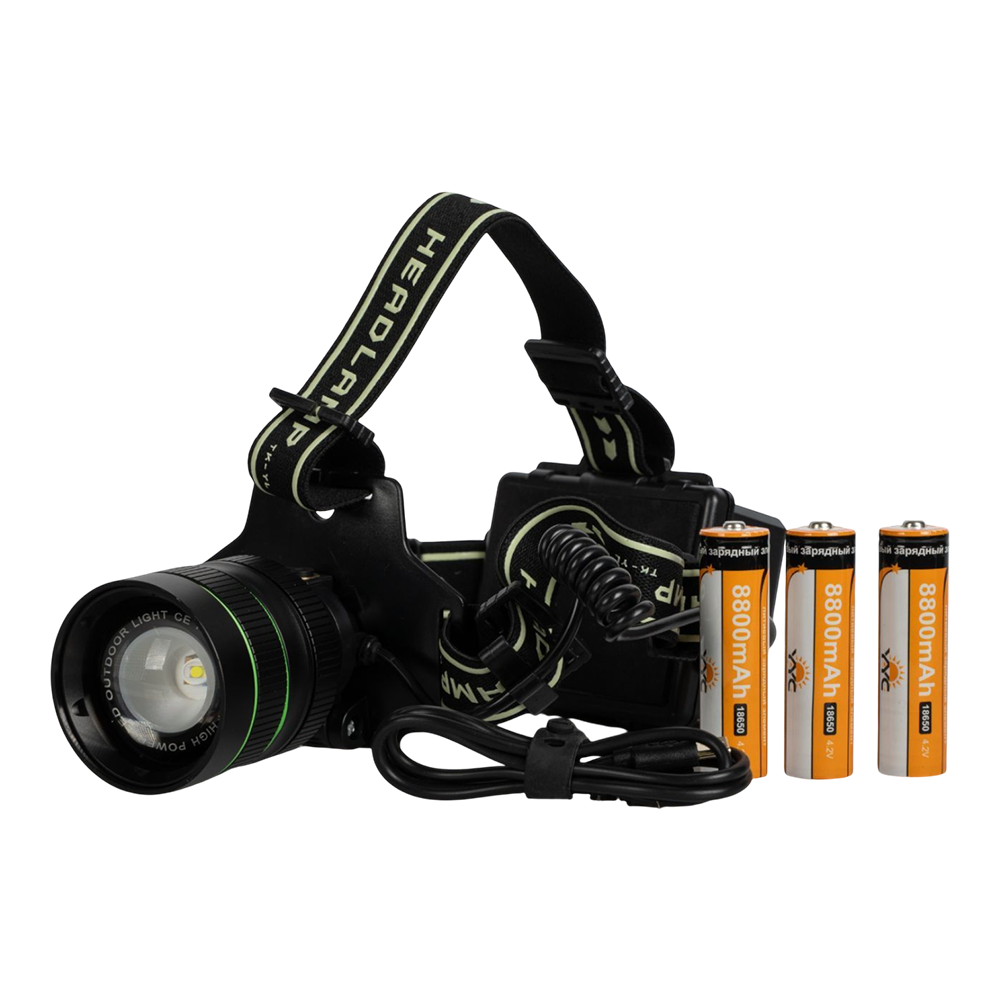 Фонарь налобный (аккумулятор 18650-3шт,+COB диод, цифровой индикатор заряда, регулировка яркости, датчик движения, power bank). Фото №1