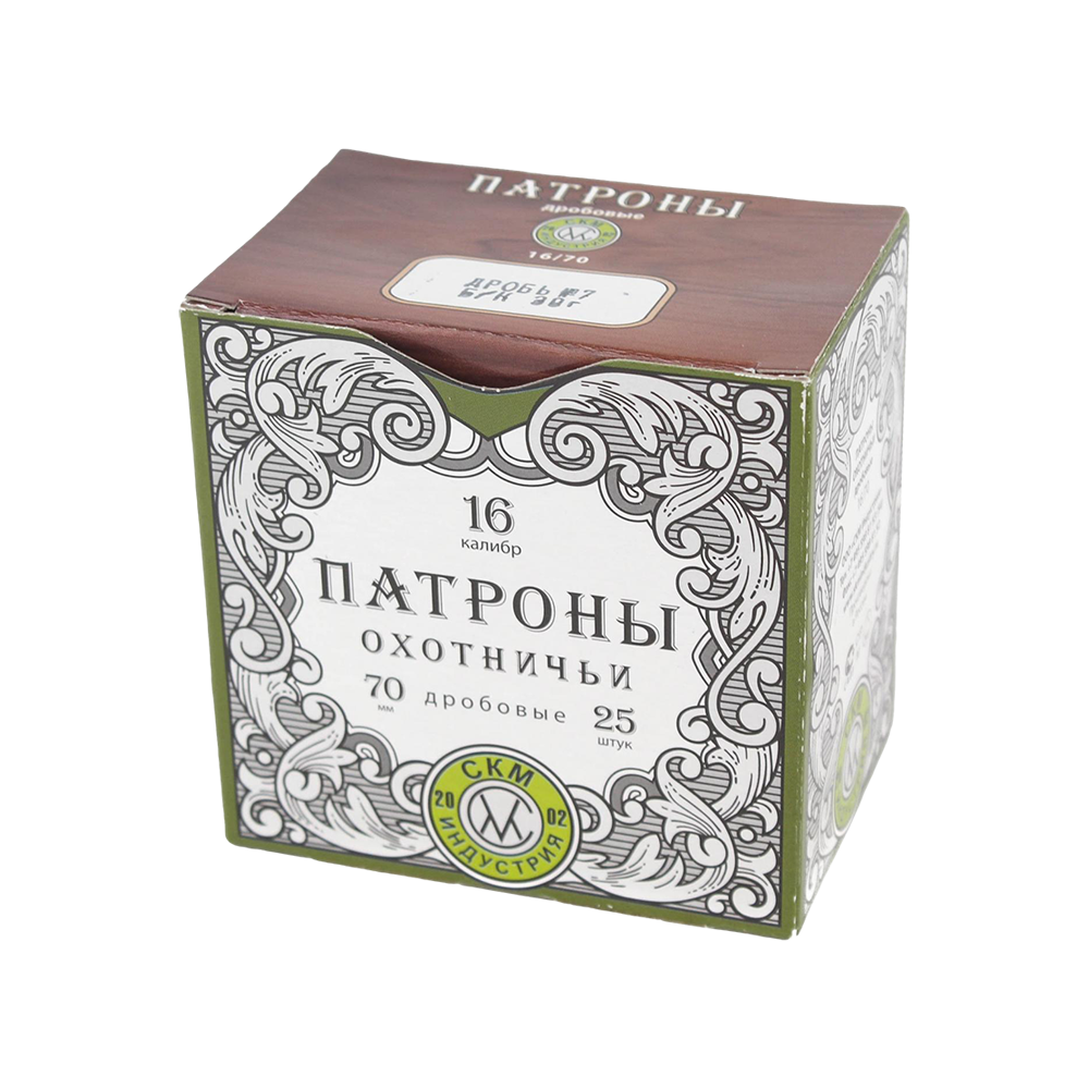 СКМ Патрон охотничий 16/70 № 7, 30 гр. б/к (п. Импорт) (в пачке 25 шт.). Фото №1