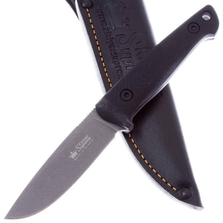 Нож Santi AUS-8 BT (черный, микарта, ножны кайдекс). Фото №2