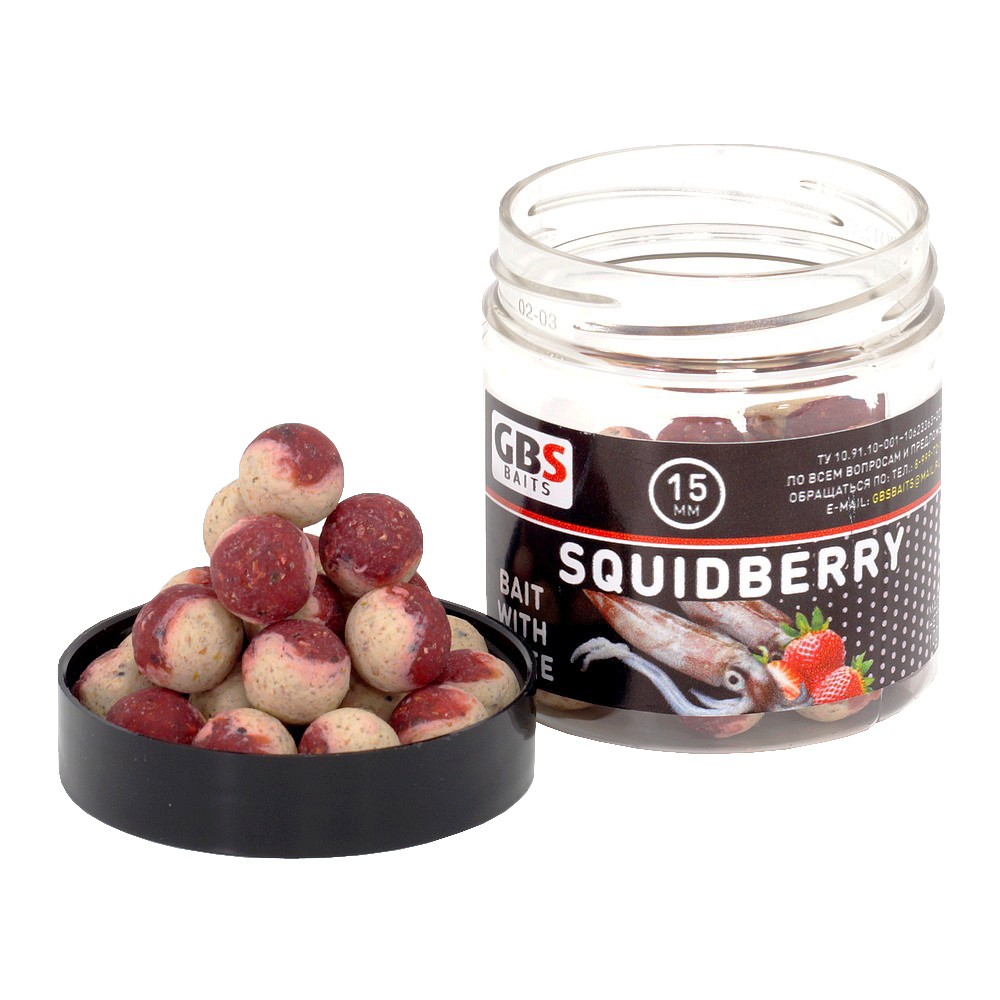 Бойлы GBS baits "SQUIDBERRY" тонущие 15мм, 100г (банка). Фото №2