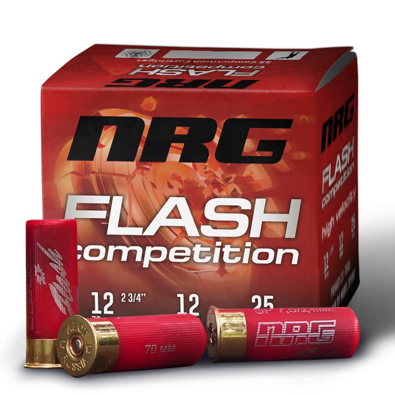 Патроны спортивные калибра АЗОТ 12/70  NRG Flash SPORTING №8 28гр. (пачка 25шт) (в коробке 250 шт.). Фото №1