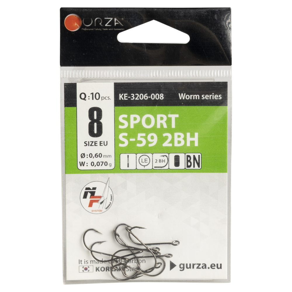 Крючок Gurza SPORT S-59 2BH  #8 BC 10 шт/уп.  (широкое ухо). Фото №1