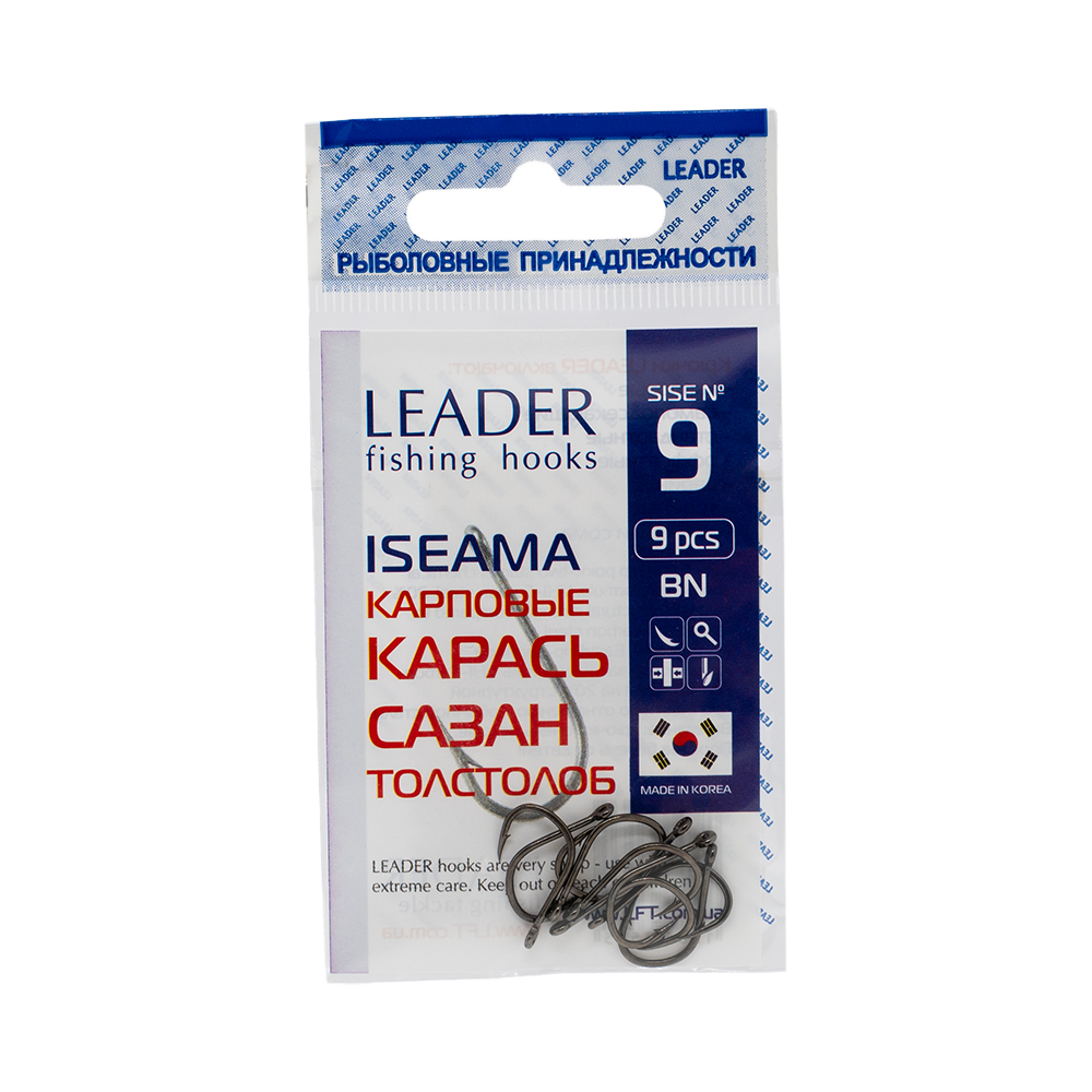 Крючки Leader ISEAMA Карповые BN, 9(упак.9). Фото №1
