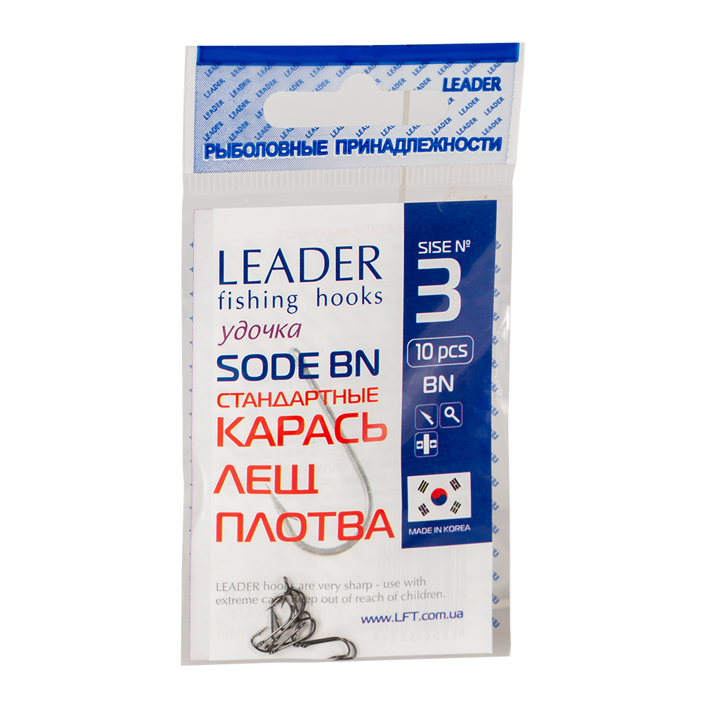 Крючки Leader SODE стандартные, color BN, №3(10шт). Фото №1