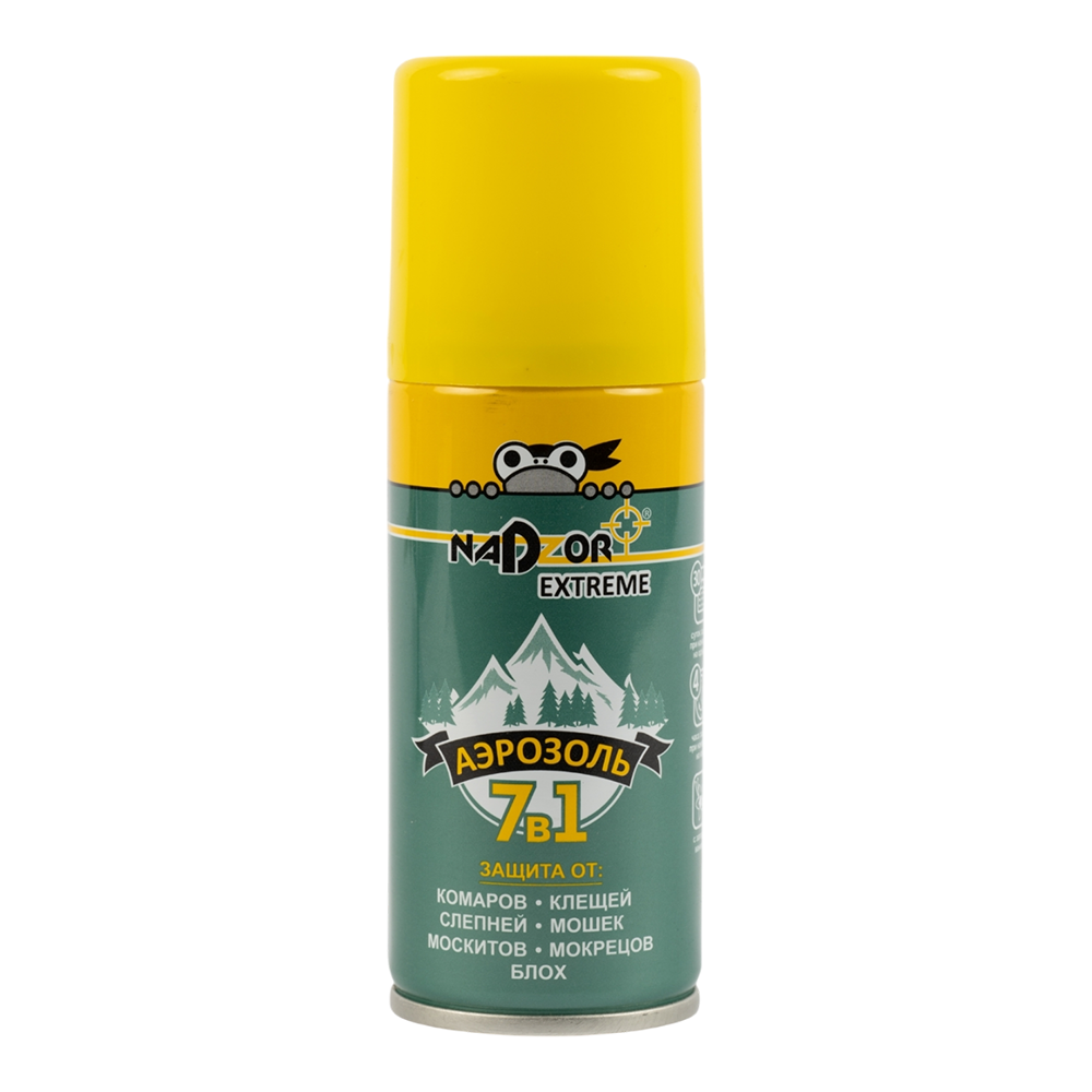 Аэрозоль от комаров, клещей, мошки, мокриц, слепней НАДЗОР 7в1 Extreme 100мл . Фото №1