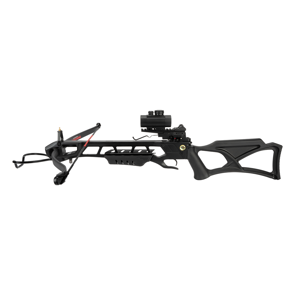 Арбалет рекурсивный Man Kung XB23, black, 4 стрелы, натяжитель, прицел, ремень, кивер. Фото №4