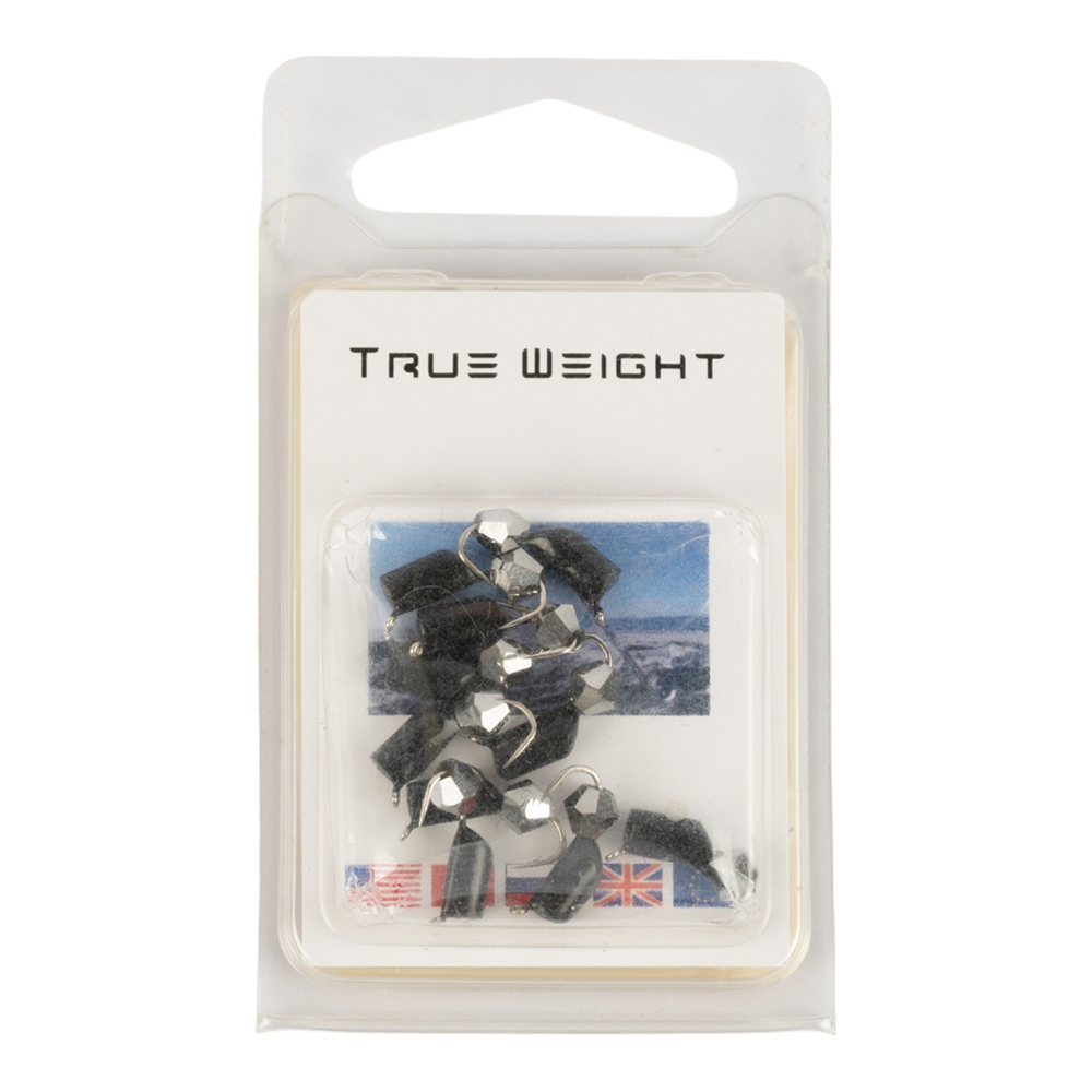 Мормышка вольфрамовая Trye Weight черная "Гвоздешарик" d3,0мм многогранный, серебро (10 шт). Фото №1