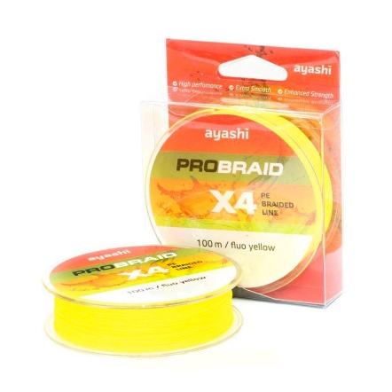Плетенный шнур Ayashi PRO BRAID-X4 (fluo yellow) d-0,25mm (100м). Фото №2 Плетенный шнур Ayashi PRO BRAID-X4 (fluo yellow) d-0,25mm (100м). Фото №2