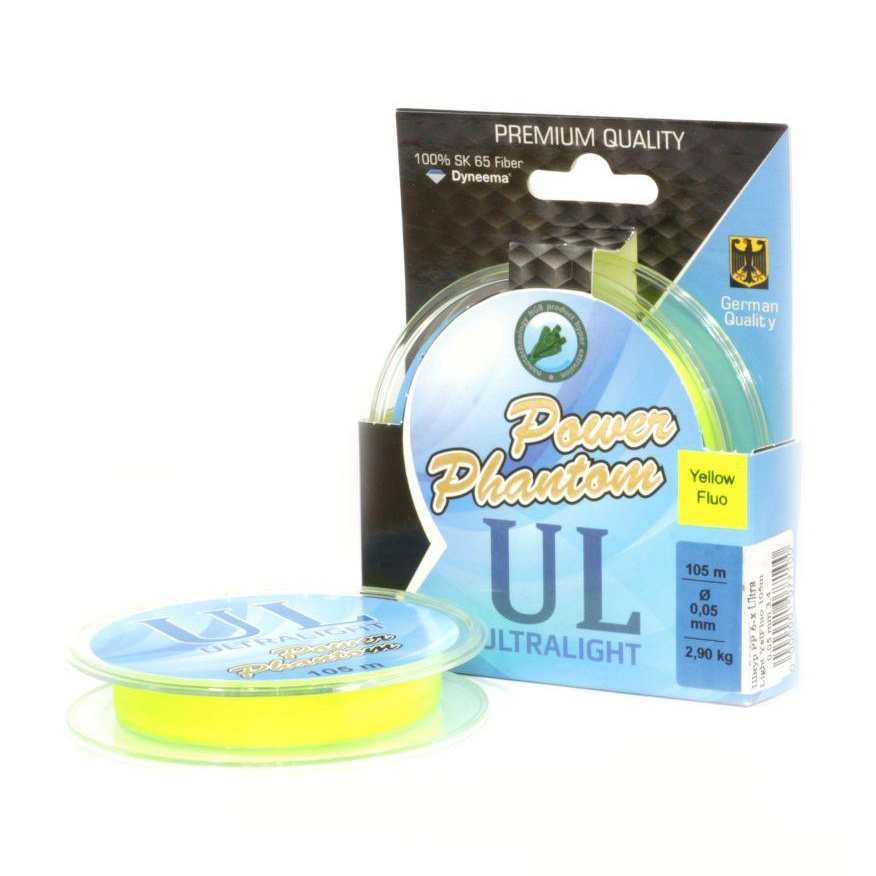 Шнур плетеный Power Phantom 6х, Ultralight 105м 0,09мм 4.1 кг желтый. Фото №1