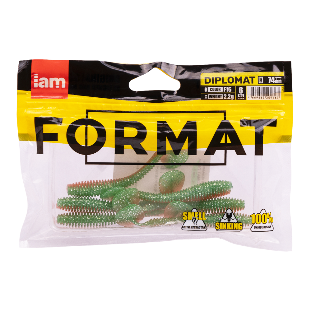 Силиконовая приманка FORMAT DIPLOMAT 74mm, цвет F16, (6шт). Фото №5 Силиконовая приманка FORMAT DIPLOMAT 74mm, цвет F16, (6шт). Фото №5
