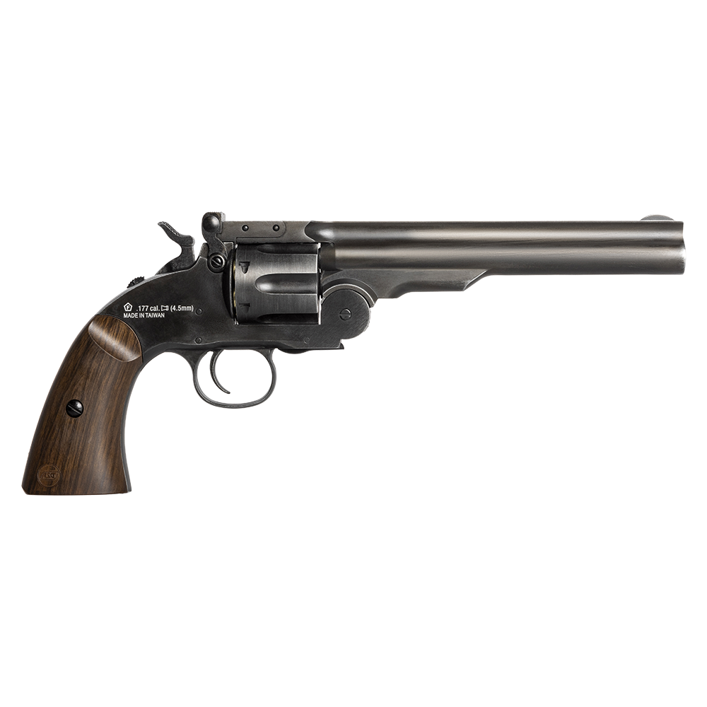 Револьвер пневматический ASG Schofield 6" Aging black, калибр 4,5 мм. Фото №1