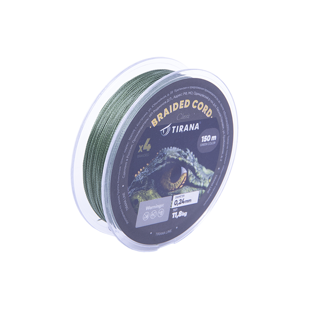 Шнур плетеный Tirana X4 PE 150м, d0,24 (green). Фото №3 Шнур плетеный Tirana X4 PE 150м, d0,24 (green). Фото №3