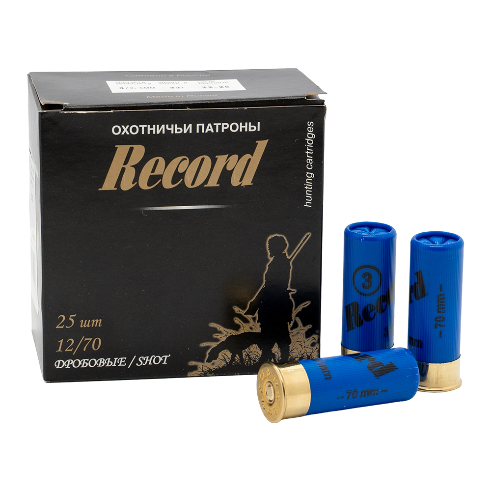 Патрон "Рекорд" (пластиковый контейнер) 12/70 №3 32 гр. NEW (пачка 25 шт, короб., 250). Фото №1